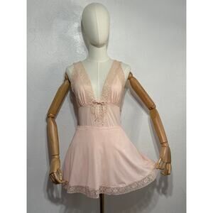 Delicate Lace-Trim Babydoll Chemise - Pink